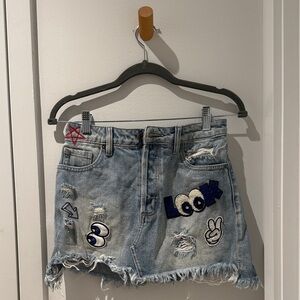 Hidden Embroidered Denim Mini Skirt